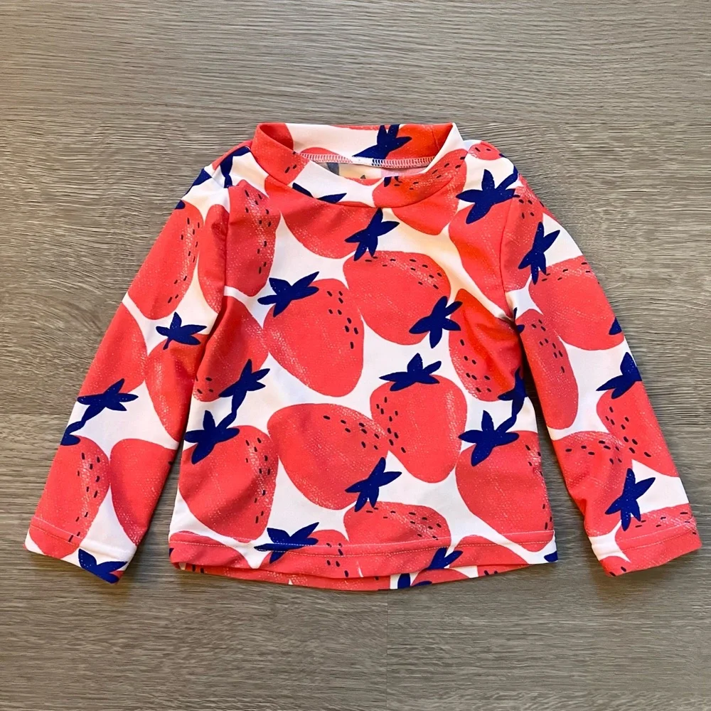 Carter’s Baby Girls Rash Guard Size 9M Set of 2 Long Sleeve Floral Strawberries